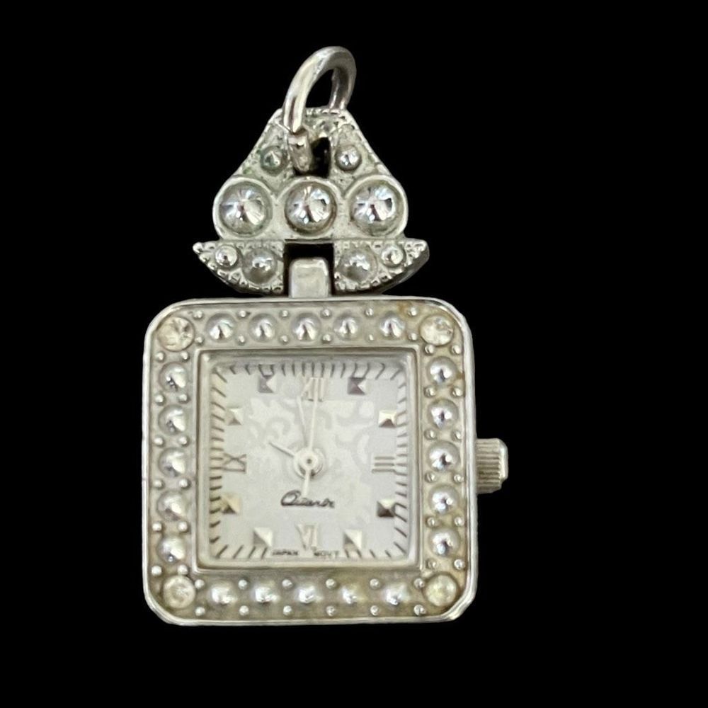 Vintage Quartr Japan Movement Stainless Steel Back Pendant Watch Rhinestone READ